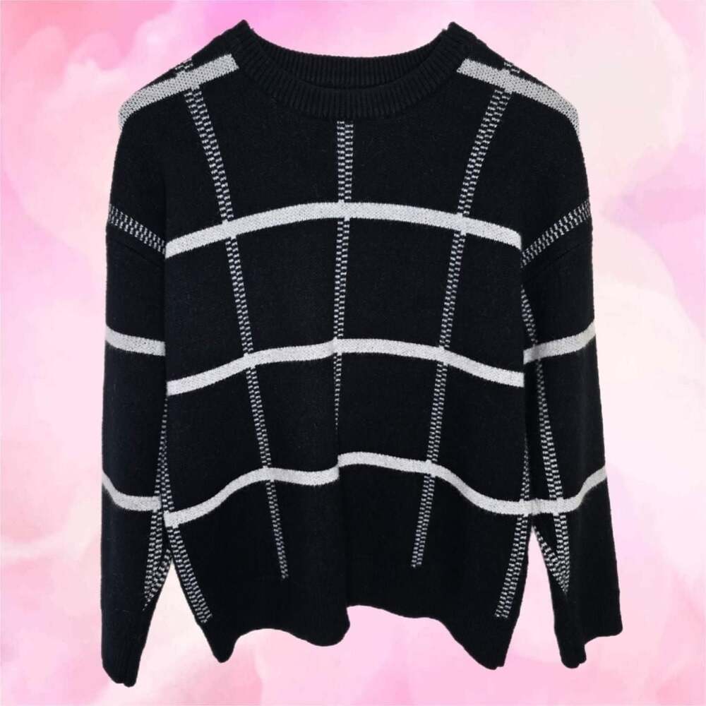 Loved + Adored Plaid Window Pane Wool Blend Sweater
